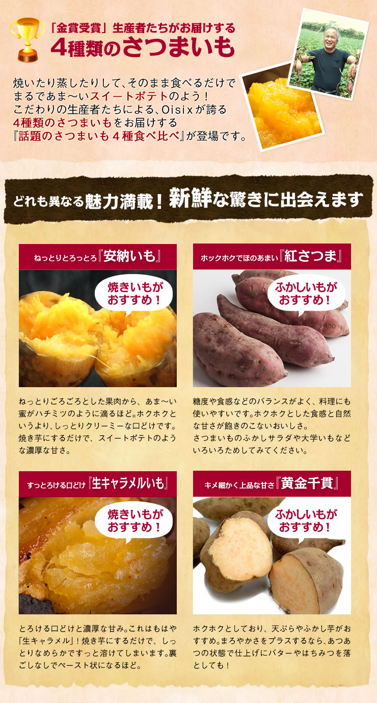 さつまいも王国 鹿児島県から 話題のさつまいも4種食べ比べ